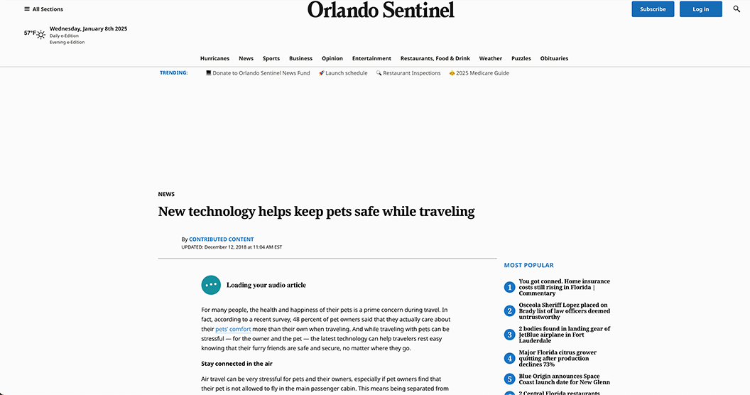 Orlando Sentinel mockup featuring the Unisys placement