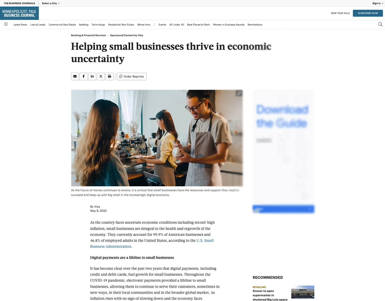 Visa placement on MSP Business Journals